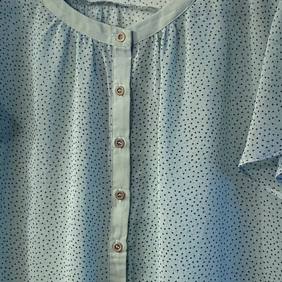 Leo Meets Virgo Sz 2X Womens Sheer Blouse  Flutter Sleeve Mint/Black Dots - Picture 4 of 8